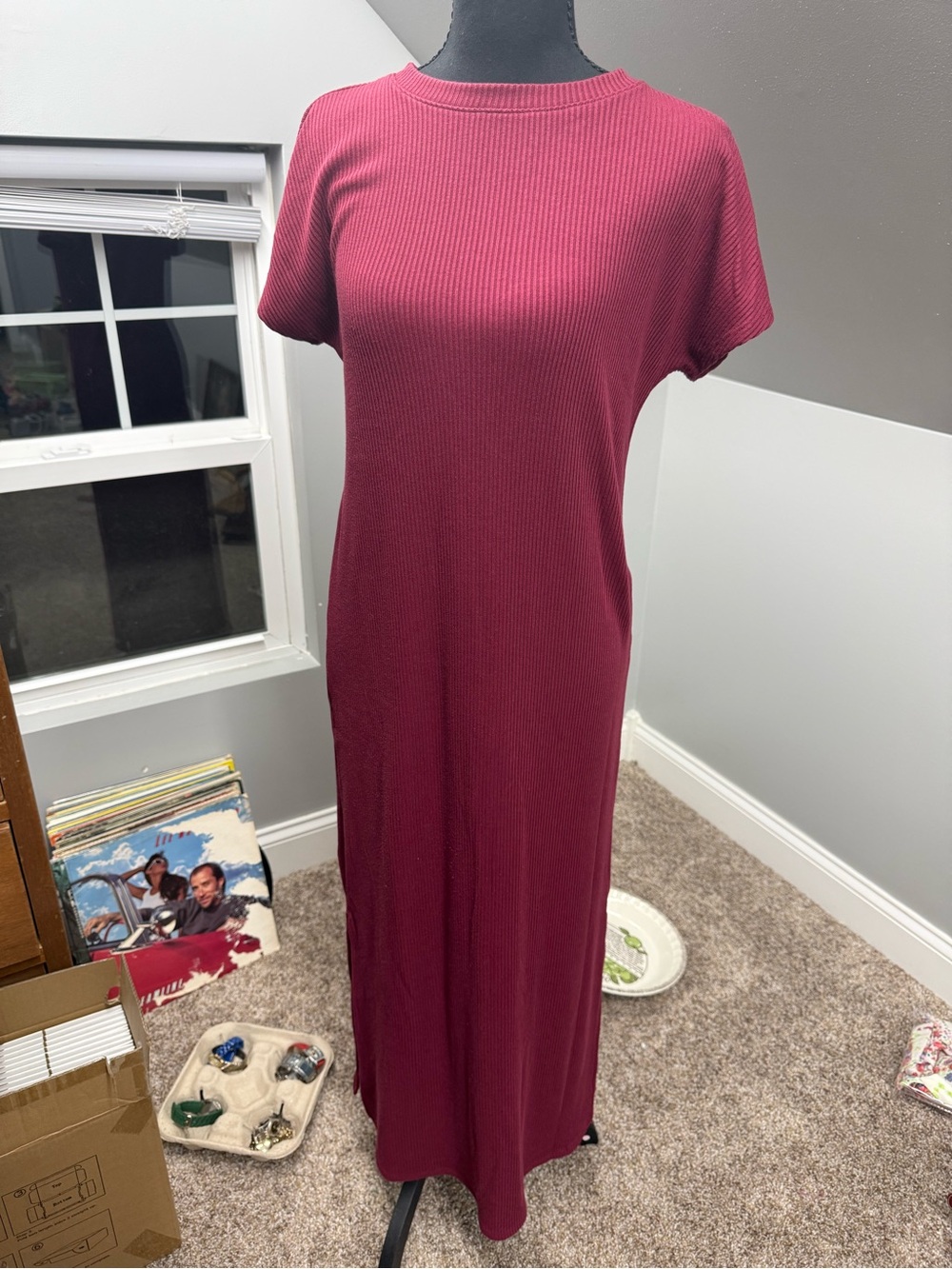 Women's Ribbed Short-Sleeve long dress